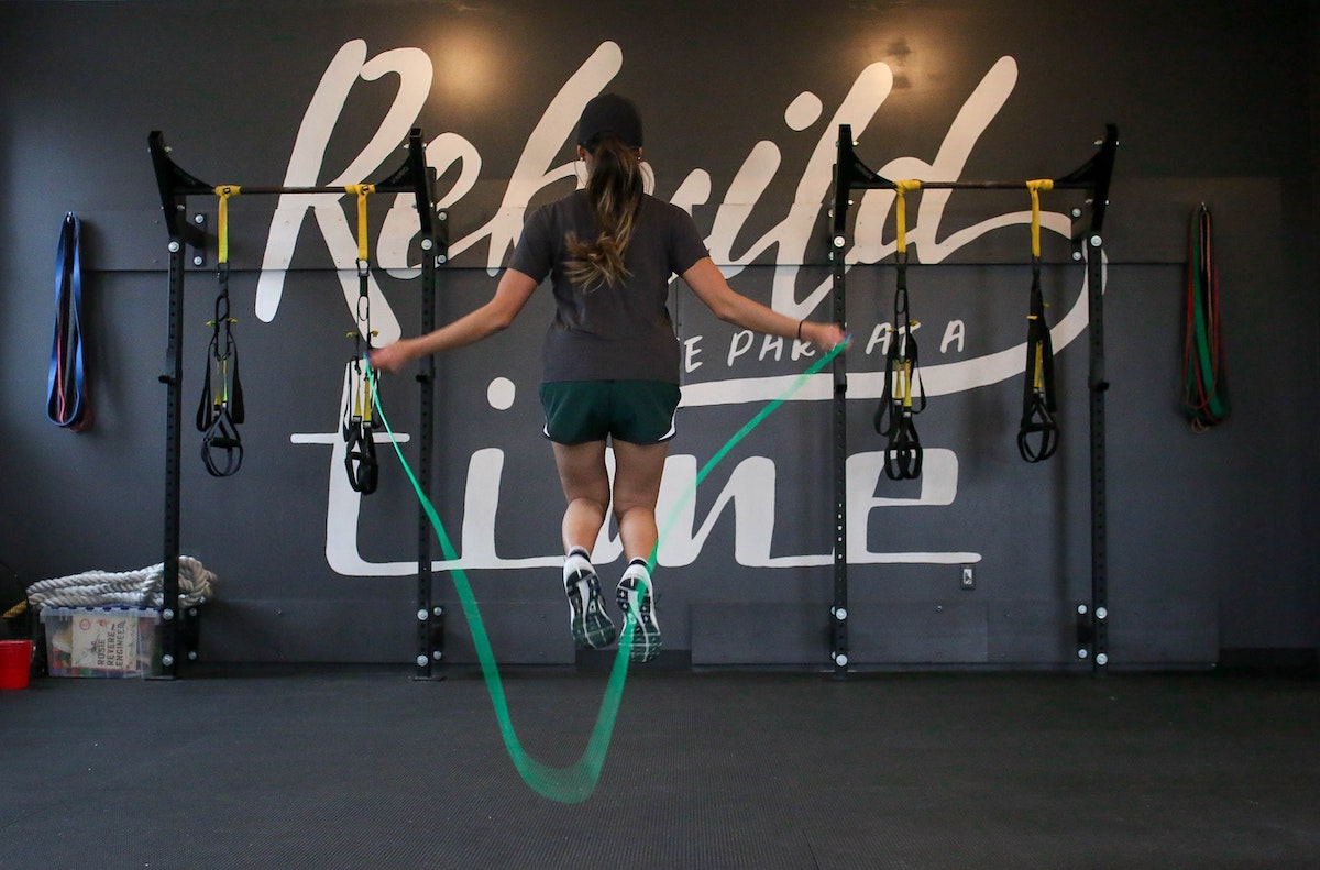 woman skipping at the gym