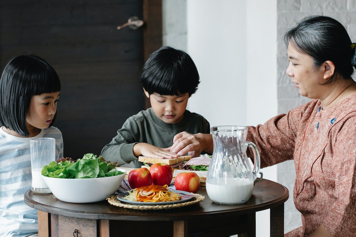 Family eating a balanced diet