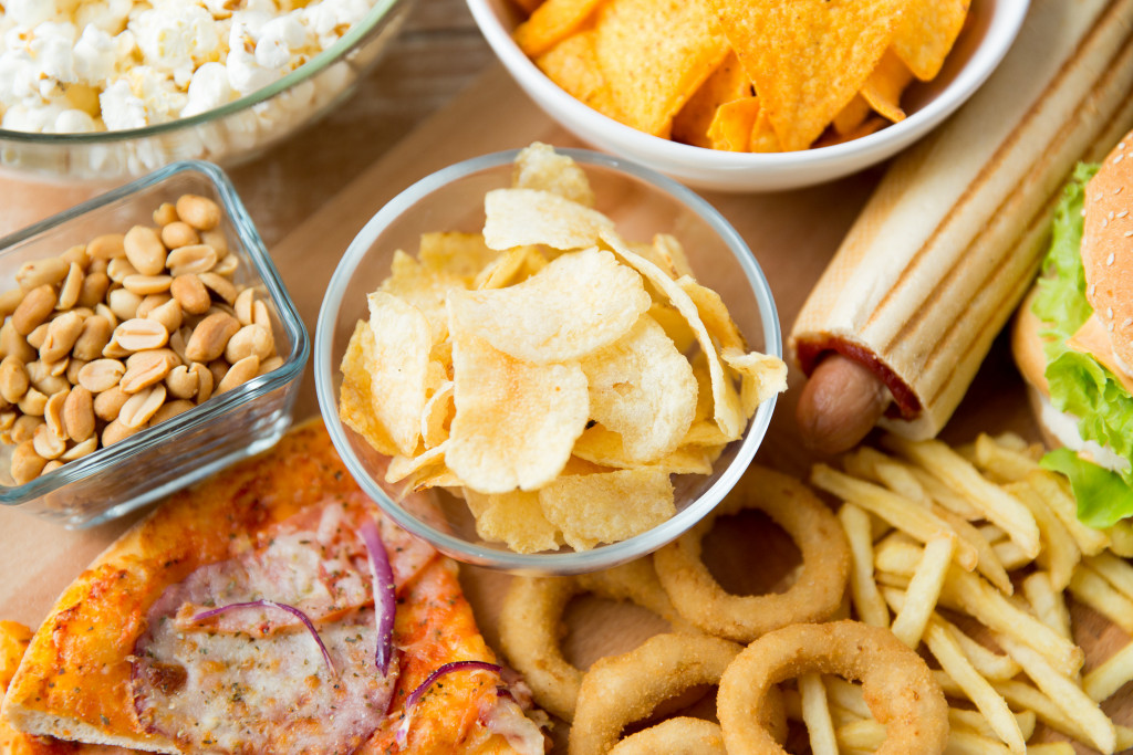 unhealthy fat foods in a table